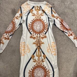 Elegant Long Sleeve Patterned Dress